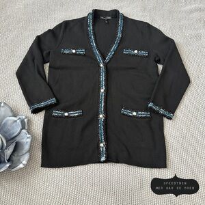 MAJE Mystere Tweed-trimmed Cardigan 0/XS